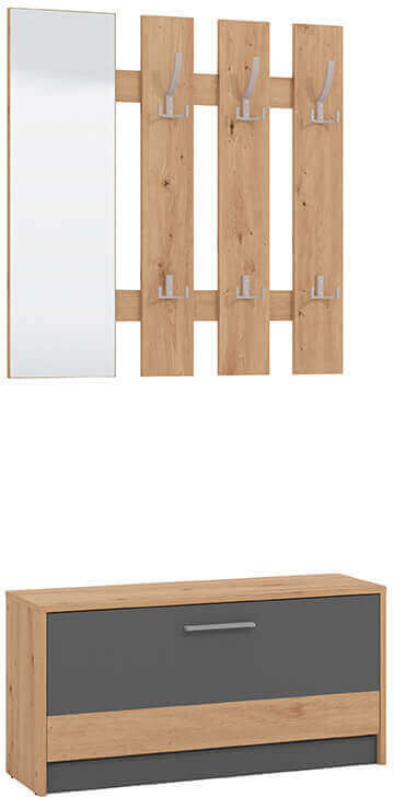 Milani Home mobile ingresso appendiabiti moderno minimal in legno di design moderno industr Grigio scuro 91.6 x 202 x 28.1 cm