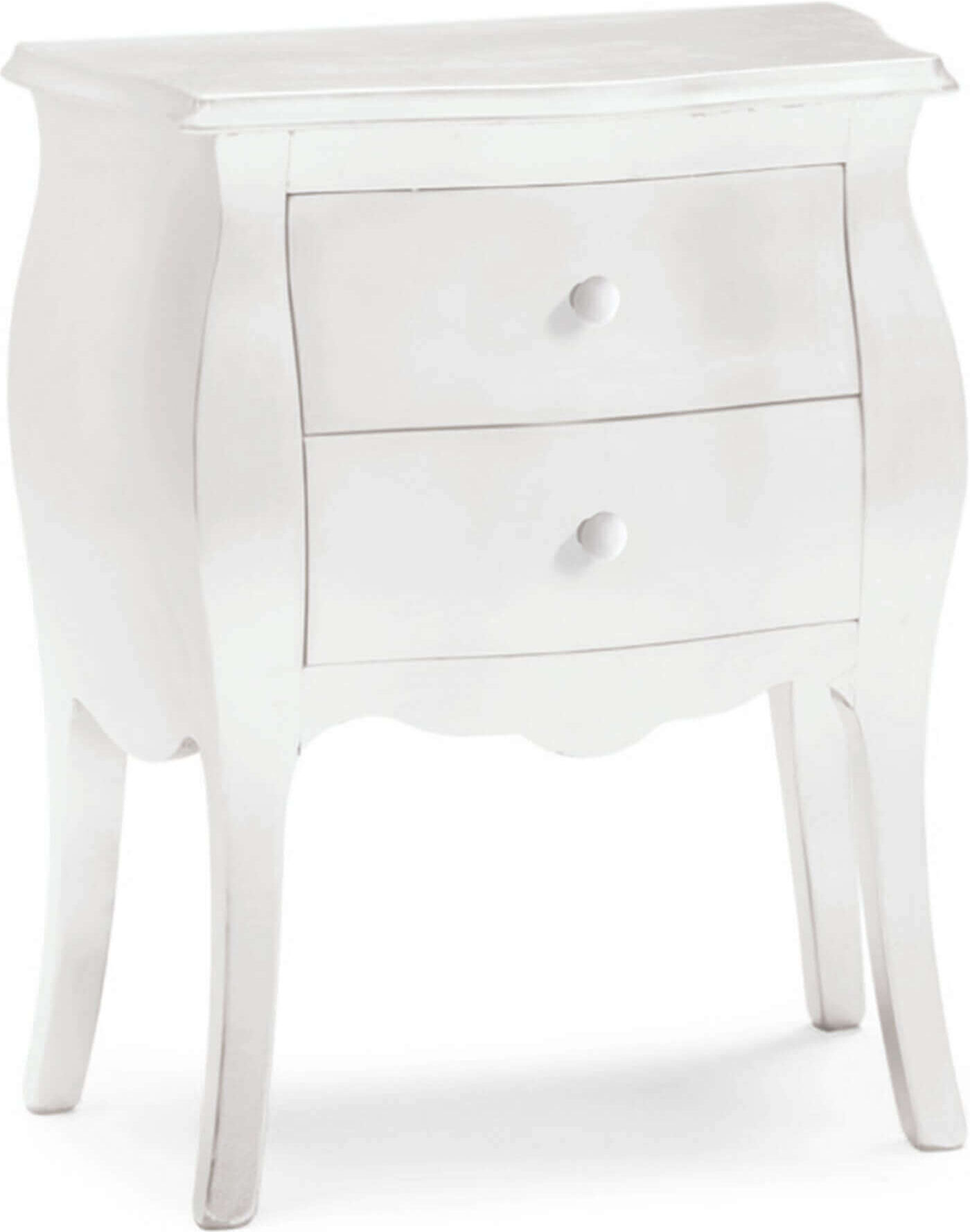 Milani Home Comodino In Legno Massello Bombato 49x29x61 Bianco 49 x 61 x 29 cm