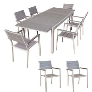 Milani Home TRIUMPHUS - set tavolo da giardino allungabile 180/240x100 compreso di 8 poltrone in alluminio e polywood