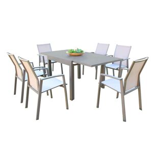 Milani Home Set tavolo e sedie da giardino per esterno in alluminio cm 90/180x90x75 h con 6 Taupe x x cm