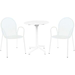 Milani Home Set tavolo in metallo cm Ø 60 x 74 h con 2 poltrone da giardino per esterno col Bianco x x cm