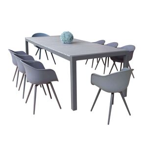 Milani Home Set tavolo in alluminio e polywood cm 162/242 x 100 x 74 h con 8 poltrone da gi Taupe x x cm