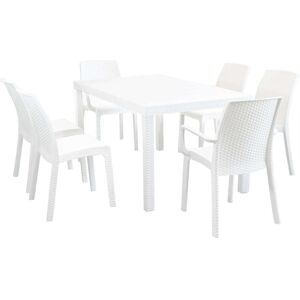 Milani Home Set Tavolo Fisso In Wicker Cm 150x90 Compreso Di 6 Sedute Colore Bianco Bianco x x cm