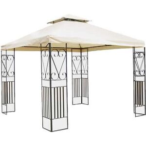 Milani Home Gazebo 3x3 In Metallo Con Pareti Decorate Ferro Nero Con Telo Beige Per Esterno Antracite 300 x 265 x 300 cm