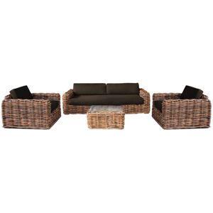 Milani Home Salotto Da Giardino Completo Di Cuscini Intreccio In Rattan Naturale Marrone 104 x 66 x 244 cm