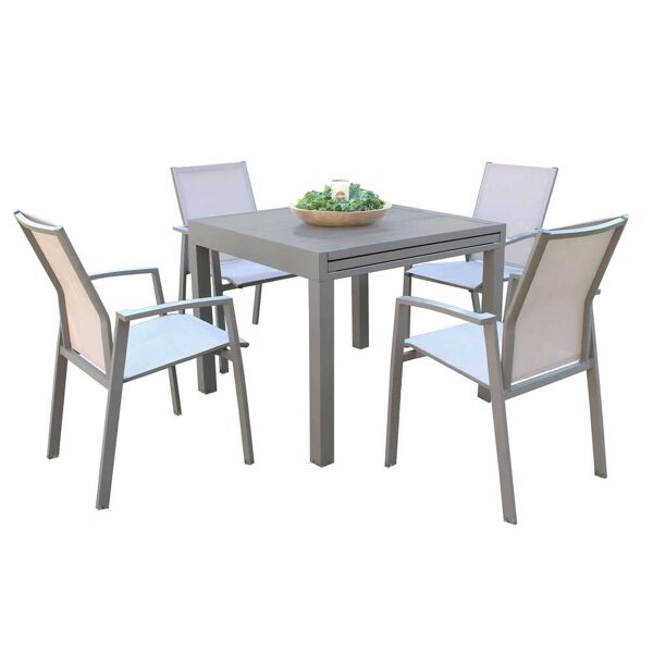 milani home jerri - set tavolo in alluminio cm 90/180x90x75 h con 4 sedute