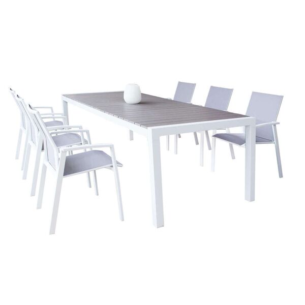 milani home lois - set tavolo in alluminio cm 162/242x100x74 h con 6 sedute
