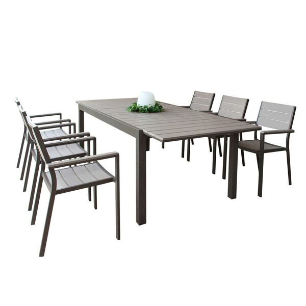milani home triumphus - set tavolo in alluminio cm 180/240x100x73 h con 6 sedute