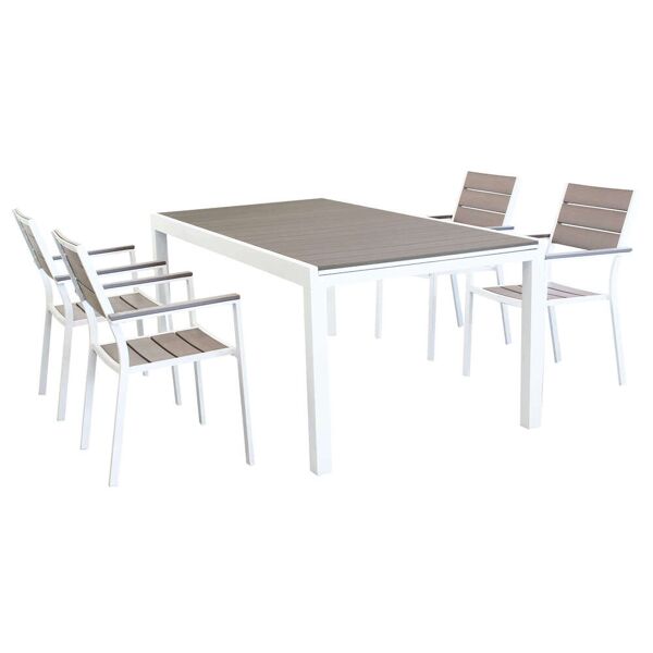 milani home triumphus - set tavolo da giardino allungabile 180/240x100 compreso di 4 poltrone in alluminio e polywood