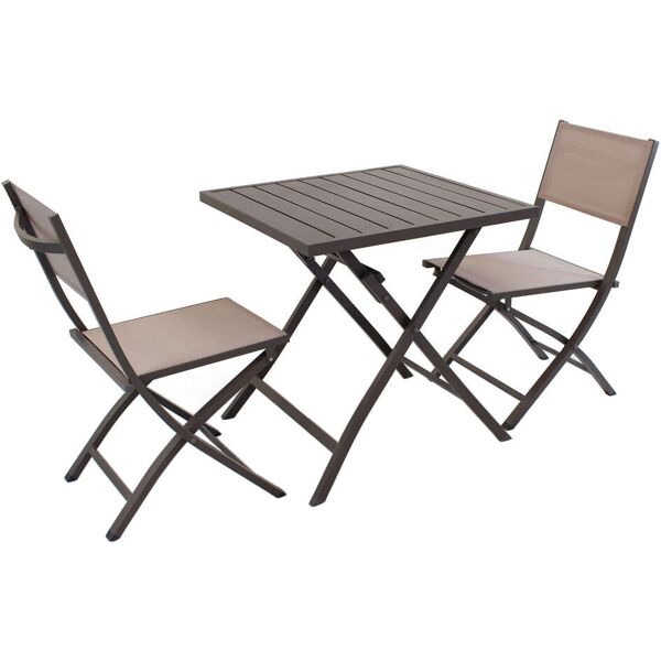 milani home abelus - set tavolo da giardino pieghevole salvaspazio in alluminio 70x70 compreso di 2 sedie in alluminio e textilene