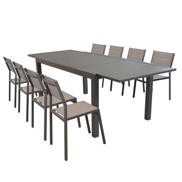 milani home dexter - set tavolo giardino rettangolare allungabile 160/240x90 con 8 sedie in alluminio e textilene taupe da esterno