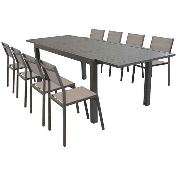 milani home dexter - set tavolo giardino rettangolare allungabile 200/300x100 con 8 sedie in alluminio e textilene taupe da esterno