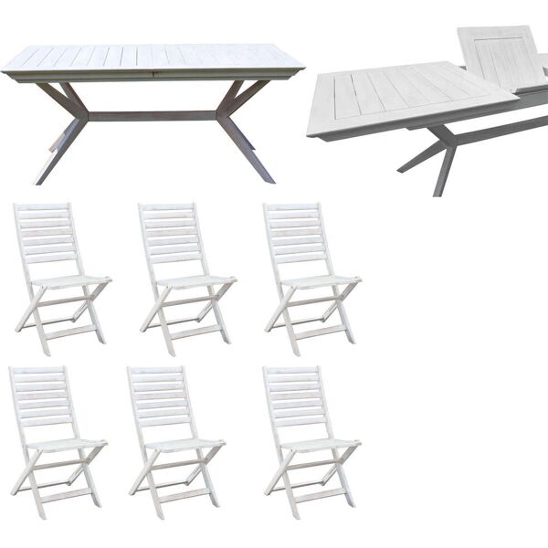 milani home caesar - set tavolo da giardino allungabile 150/200x90 compreso di 6 sedie in legno massiccio di acacia