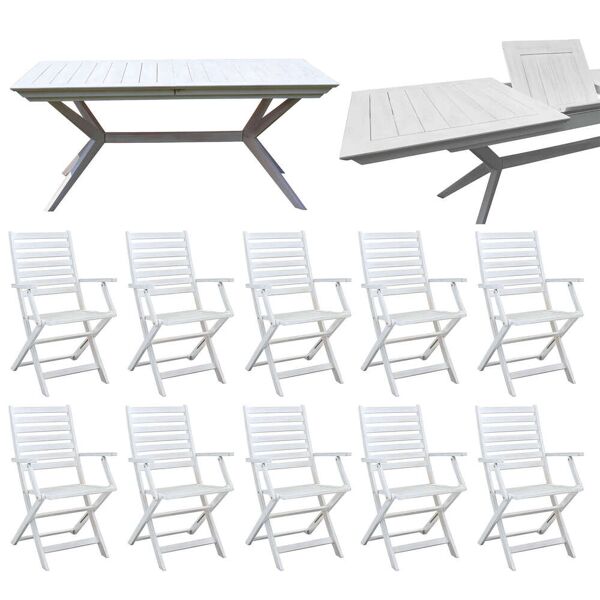 milani home caesar - set tavolo da giardino allungabile 180/240x90 compreso di 10 poltrone in legno massiccio di acacia