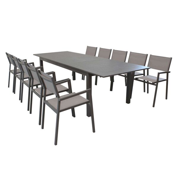 milani home argentum - set tavolo da giardino allungabile 220/280x100 compreso di 10 poltrone in alluminio