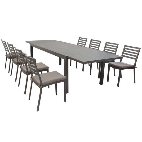 milani home dexter - set tavolo da giardino allungabile 200/300x100 compreso di 8 sedie in alluminio
