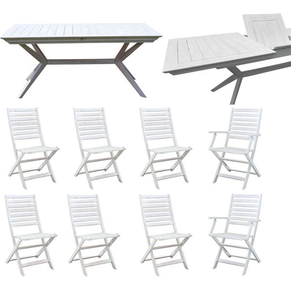 milani home caesar - set tavolo da giardino allungabile 180/240x90 compreso di 6 sedie e 2 poltrone in legno massiccio di acacia