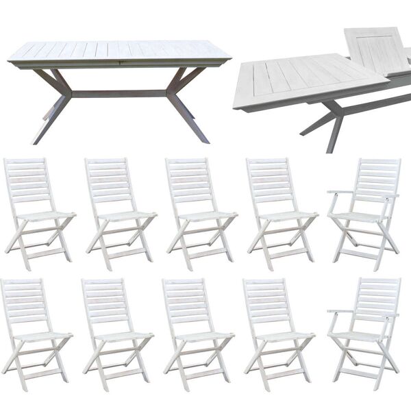 milani home caesar - set tavolo da giardino allungabile 180/240x90 compreso di 8 sedie e 2 poltrone in legno massiccio di acacia