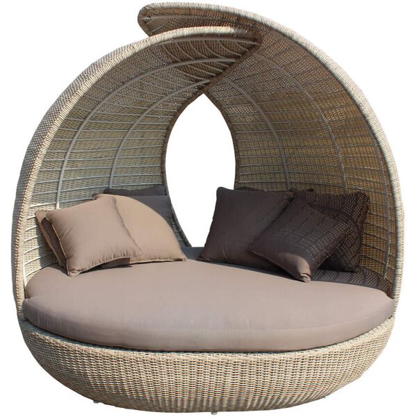 milani home divano da giardino circolare completo di cuscino intreccio in rattan sintetico marrone 210 x 192 x 180 cm