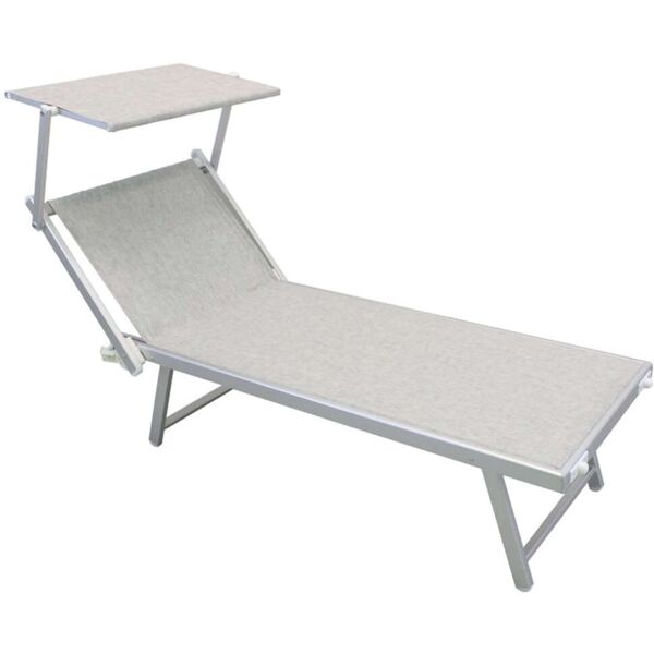 milani home lettino da campeggio sdraio grigio con tettuccio per esterno spiaggia mare pisc grigio 186 x 38 x 61 cm