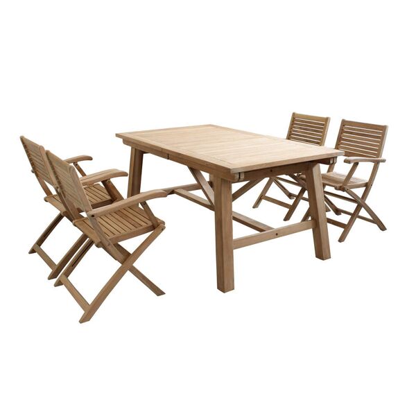 milani home set tavolo e sedie da giardino per esterno in legno resistente di teak cm 160/2 marrone x x cm