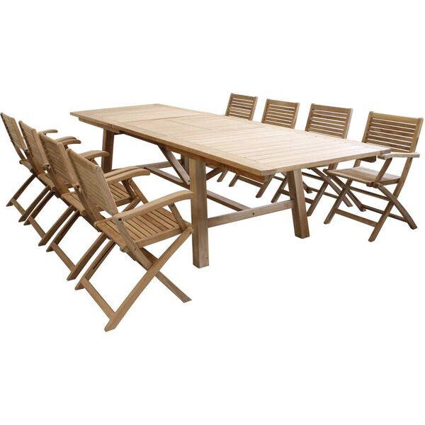 milani home set tavolo e sedie da giardino per esterno in legno resistente di teak cm.220/3 marrone x x cm