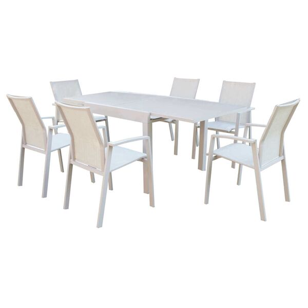 milani home set tavolo e sedie da giardino per esterno in alluminio cm 90/180x90x75 h con 6 tortora x x cm