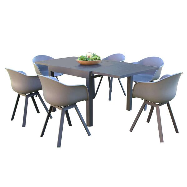 milani home set tavolo e sedie da giardino per esterno in alluminio cm 90/180x90x75 h con 6 antracite x x cm