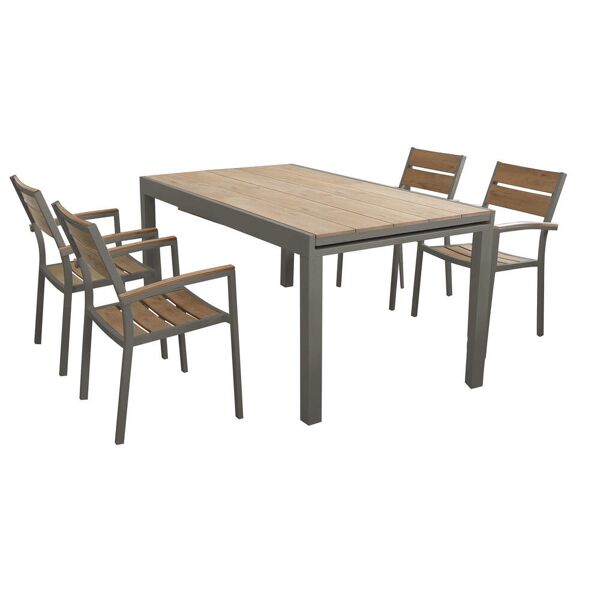 milani home set tavolo e sedie da giardino per esterno in alluminio cm 160/240x95x75 h con taupe x x cm