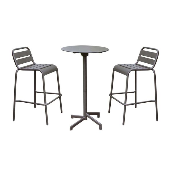 milani home set tavolo rotondo e sedie da giardino per esterno da bar in metallo colore tau taupe x x cm