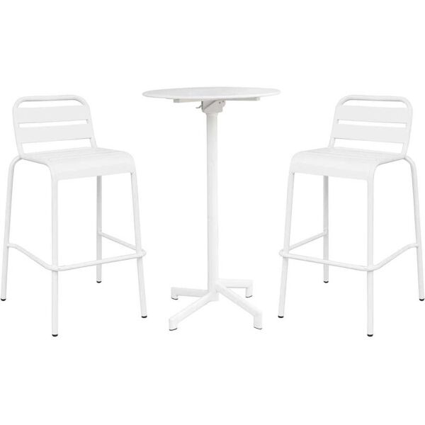 milani home set tavolo rotondo e sedie da giardino per esterno da bar in metallo colore bia bianco x x cm