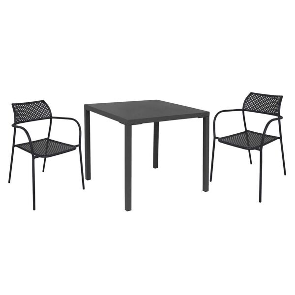 milani home set tavolo in metallo cm 80 x 80 x 73h con 2 poltrone da giardino per esterno c grigio scuro x x cm