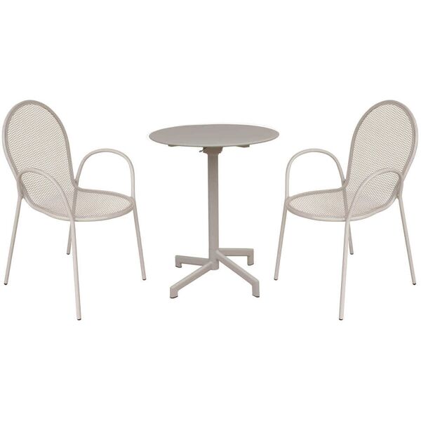 milani home set tavolo in metallo cm Ø 60 x 74 h con 2 poltrone da giardino per esterno col tortora x x cm