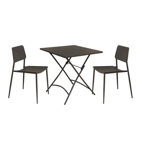 milani home set tavolo in metallo cm 70 x 70 x 72 h con 2 sedie da giardino per esterno col taupe x x cm