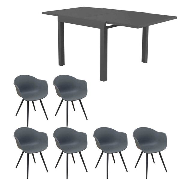 milani home set tavolo in alluminio cm 90/180 x 90 x 75 h con 6 poltrone da giardino per es antracite x x cm