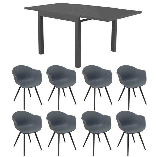 milani home set tavolo in alluminio cm 90/180 x 90 x 75 h con 8 poltrone da giardino per es antracite x x cm