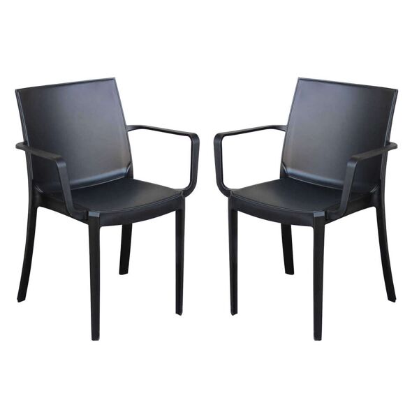 milani home set di 2 sedie impilabili in plastica taupe polipropilene per giardino portico antracite 55 x 82 x 58 cm