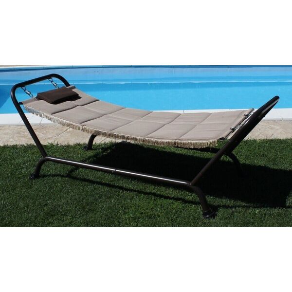 milani home amaca con struttura per campeggio spiaggia mare piscina giardino marrone 230 x 82 x 98 cm