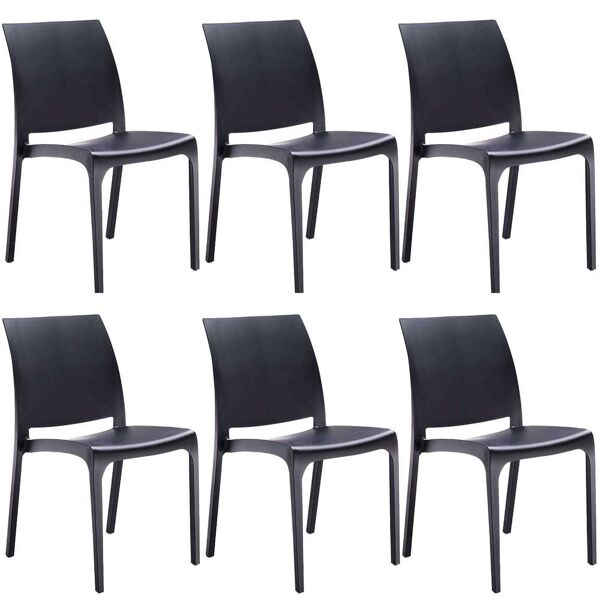 milani home set di 6 sedie poltrone da giardino in plastica design moderno colorata nero nero 46 x 80 x 54 cm