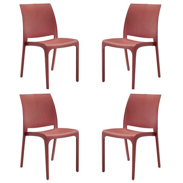 milani home set di 4 sedie poltrone da giardino in plastica design moderno colorata rosso rosso 46 x 80 x 54 cm
