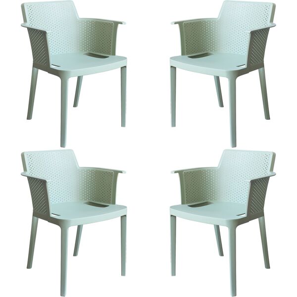 milani home set di 4 poltrone in plastica per esterno giardino interno sala da pranzo color verde menta 60 x 76.5 x 58 cm