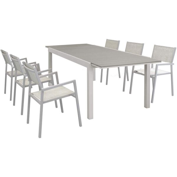 milani home set tavolo giardino rettangolare allungabile 180/240x100 con 6 poltrone in allu taupe x x cm