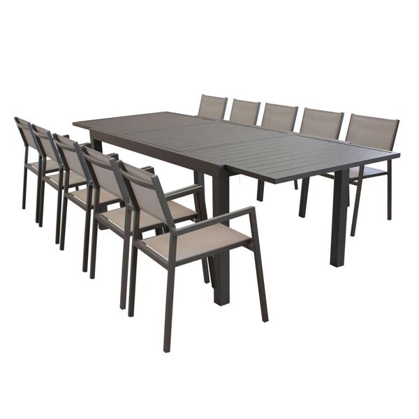 milani home set tavolo 200/300x100 struttura e piano in alluminio compreso di 10 sedute col taupe x x cm