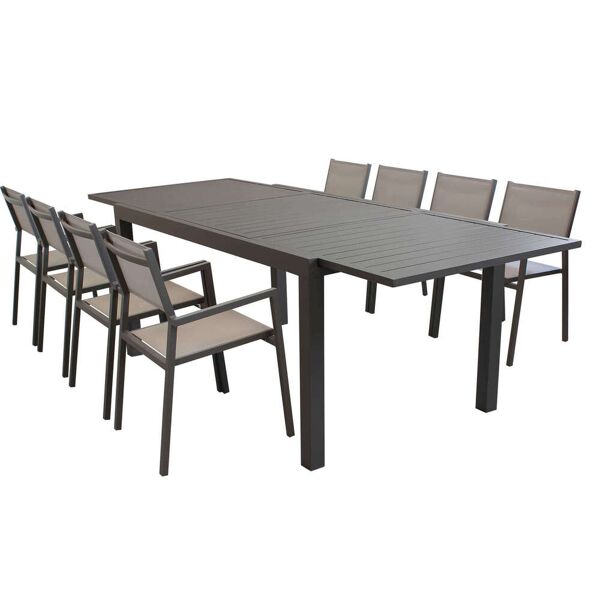 milani home set tavolo 200/300x100 struttura e piano in alluminio compreso di 8 sedute colo taupe x x cm