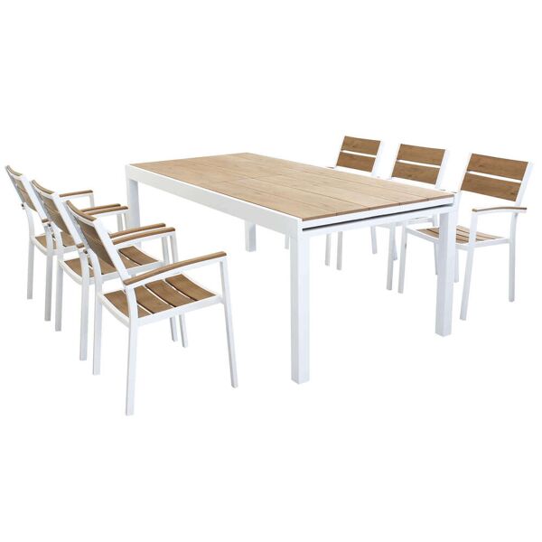 milani home set tavolo 200/300x100 struttura in alluminio compreso di 6 sedute colore bianc bianco x x cm