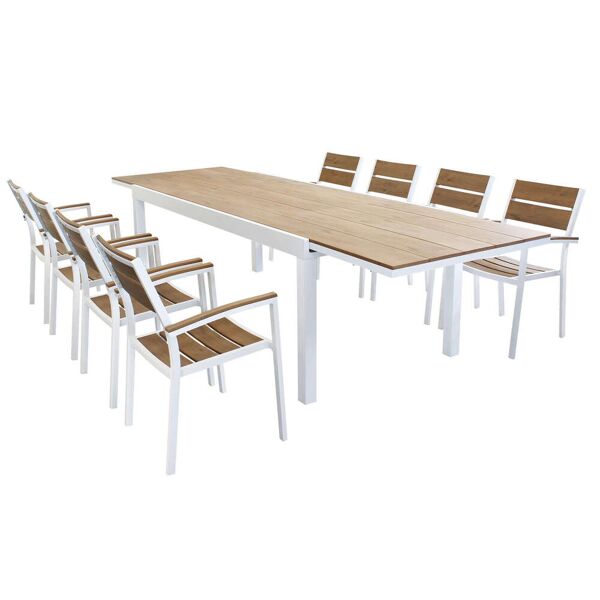 milani home set tavolo 200/300x100 struttura in alluminio compreso di 8 sedute colore bianc bianco x x cm