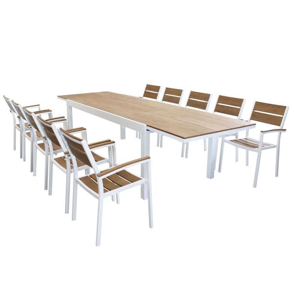 milani home set tavolo 200/300x100 struttura in alluminio compreso di 10 sedute colore bian bianco x x cm