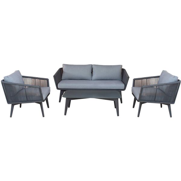 milani home salotto da giardino set in alluminio 3 posti nero per esterno portico terrazzo antracite 90 x 36 x 55 cm