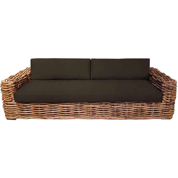 milani home divano da giardino componibile 3 posti completo di cuscino intreccio in rattan marrone 104 x 66 x 244 cm