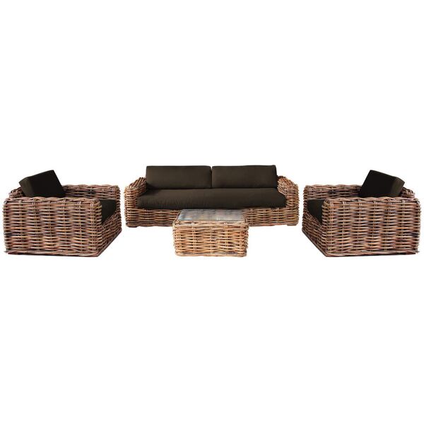 milani home salotto da giardino completo di cuscini intreccio in rattan naturale marrone 104 x 66 x 244 cm